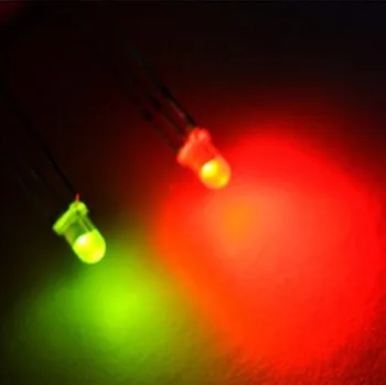 1 хиляди/лот, линия led топки, с двойна светкавица, червена и зелена мъгла F3, общ катод, цветни лампи с дълги крака 3 мм