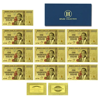 10 бр./лот с плик един милиард долара Зимбабве, възпоменателни банкноти от златно фолио с 63 нули с UV-етикет, домашен декор