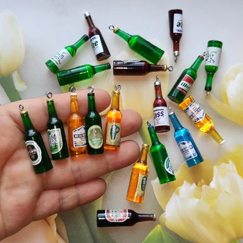10 бр. Модни медальони във формата на бутилка бира с алкохол, 3D висулка във формата на бутилка за коктейл от смола, обеци 