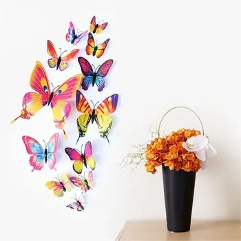 12шт 3D Однослойная стикер с пеперуди, стенни стикери, хол, сватба, украса на детската стая, направи си Сам, стенно изкуство, магнитни стикери за стена