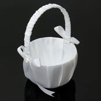 20 см Бяла количка за момичета в цветенце, коприна сватбена кошница за булката с цветя/Детски ръчни декорации за сватбената церемония