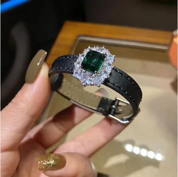 2023 Женски гривна със зелен диамант, дамски часовници с окачване, часовници с две джапанки, регулируеми