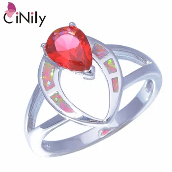 CiNily е Създал Розов цвят Огнен Опал, Нар, със сребърно покритие на Едро с Модни Бижута за Жени, Годежен Пръстен, Размер на 6,5 7 8 8,5 OJ9363