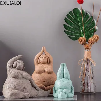 DXUIALOI Модерна просто креативна скулптура характер на Йога от смола, за украса на офис, хол, спалня, Декорация на дома