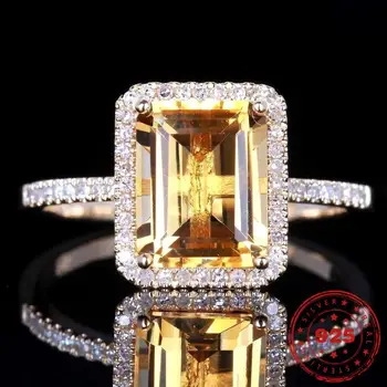 HOYON S925 Сребро Жълт пръстен с Диамант и Топаз Годежен Пръстен Gem Bague Bizuteria за Жени, Бижута Bijoux Femme