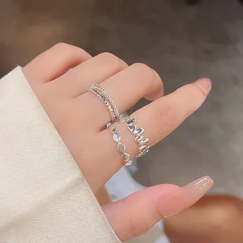 INS Модно регулируем пръстен с геометричен отвор за жени, лесен луксозен комплект бижута с нишов дизайн, пръстен върху показалеца си