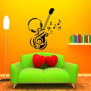 Vinyl стикер на стената, гитарная музикални слушалки, стикер с музикален символ, за украса на стаите в дома на момчето, за украса на музикален магазин в хола gt25