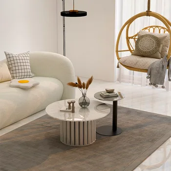 zqItalian Style, лесно лукс, съвременен минимализъм, кръгла масичка за чай, Комбинирана каменна плоча, Малък апартамент, маса в скандинавската хол