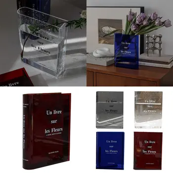Акрилна ваза във формата на книга, Синя книга, Прозрачно Модерна обстановка, Домашна настолна Ваза за цветя, Сватбени гидропонные Стайни вази за растенията