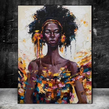 Африкански жени маслени Картини, Печат върху платно, Артистични щампи Черна Момиче на Поп-арт Картини на платно Картини върху платно Начало декор