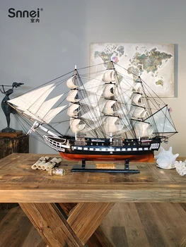Боен плаване на един Военен Кораб, Ветроходна Модел от Масивна Дървесина Антични Дървена Лодка Плавно плавателен Украса