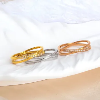 Годежен пръстен с кръст от неръждаема стомана Pave ЧЕХИЯ за жени Размер на 5-10 момичета