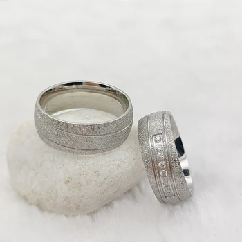 Големи годежни пръстени за мъже и жени, наждачное матирано сребро, бижута от неръждаема стомана 316L, годежен пръстен за влюбени