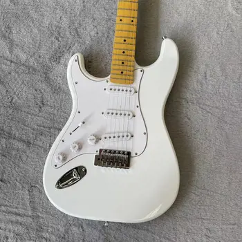 Електрическа китара ST за лявата ръка, бяла, гланцова, със снимки, адаптивни, безплатна доставка до дома