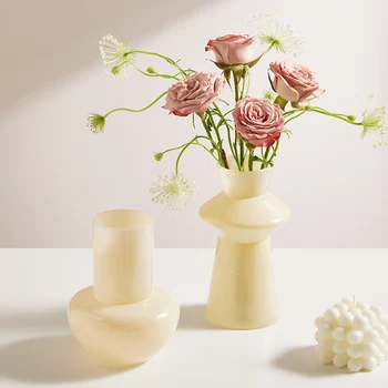 Естетика декорация на дома, стъклена ваза в кремовом стил, Настолна ваза за всекидневната, цветен режим, ваза, художествена естетика, сватбена украса