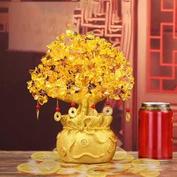 Жълт Кристал Творчески цитрин Щастливо Дърво Китайски фън шуй Пари Дърво Фортуна Дърво за вашия десктоп украса на дома директна доставка