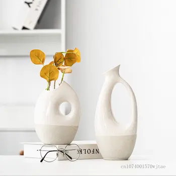 Керамична ваза във формата на европейския чайника, декорация на дома за хол, спалня, офис, трапезария, Настолна ваза, за хидропоника