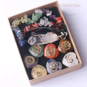 Комплект бижута от естествени кристали Чакра Подарък кутия за Гривна Камък За Медитация