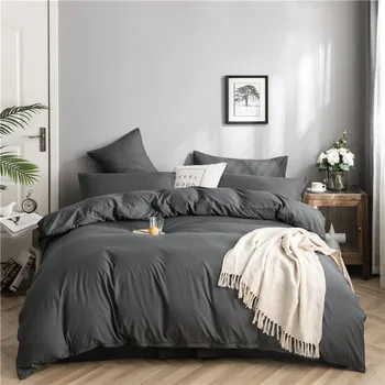 Комплект спално бельо от 100% памук, 2 едноцветни сиви на цвят, Домашен текстил, спално бельо, Чаршаф, пухени Lexury, 2 Спални