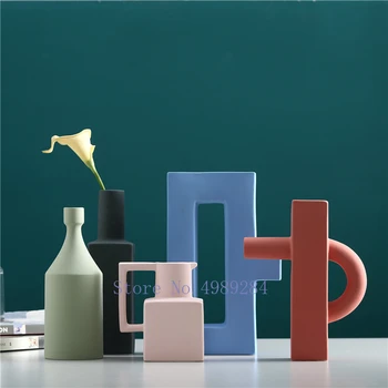 Креативна керамична ваза в скандинавски стил, абстрактна геометрична договореност и Модерни декорации за дома Занаяти декорация на вази