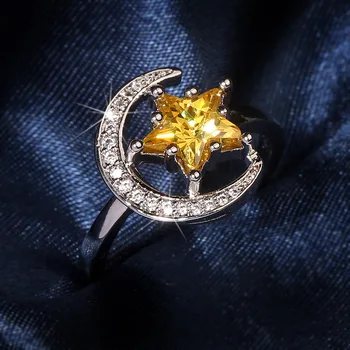 Луксозно дамско пръстен с голям Луна и звезда, модни годежни пръстени цвят розово Злато, сребро за жени, винтажное жълти златен пръстен, бижута