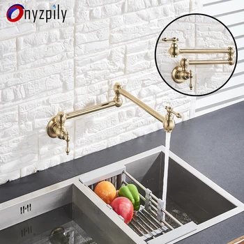 Матиран златен однорычажный отточна тръба на шарнирна връзка стенен смесител за кухня в банята, въртящи се на 360 градуса, само за студена вода