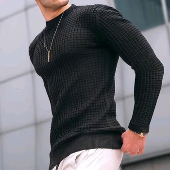 Модерен мъжки t-shirt, спортна риза с дълъг ръкав, тънък вязаный пуловер, пуловер, мъжки памучен тениска с кръгла яка, есен-зима
