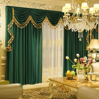 Модерни европейски луксозни затемняющие завеси за хол, спалня, тъмно-зелени обикновена кадифе пъстри завеси по поръчка, плосък балдахин