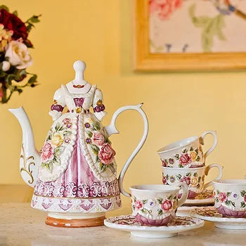 Най-новото рокля Noble Nobility Beauty кана за Кафе Керамичен чайник Посуда за напитки Инструменти за Кралски сватбени партита Набор от чаени съдове, Прибори Подаръци