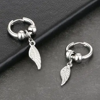 Обеци с отложено във формата на листа от неръждаема стомана Diyalo в ретро стил, малки обеци-обнимашки с крила, кръгъл пръстен за уши, бижута с пискюли