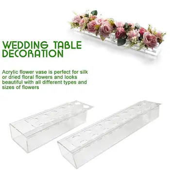 Прозрачна акрилна правоъгълна ваза за цветя за масата за хранене, сватбена декорация с осветление, Декор, за вази, за Украса на офис