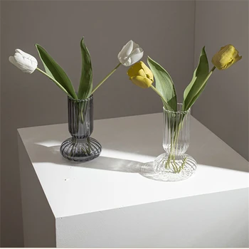 Прозрачна стъклена ваза в скандинавски стил, мини-подобрена Договореност, Контейнер за украса, Естетични аксесоари за дома