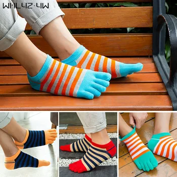 Пролетно-летни чорапи и без чорапи, памучни шарени цветни модни чорапи дишащи с дезодорант, невидими чорапи на щиколотке с пет пръста