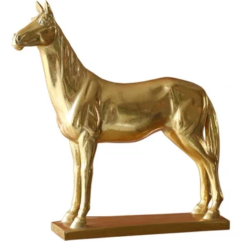 Ретро декор във формата на кон за дома, антични златна статуя на кон, за украса на масата