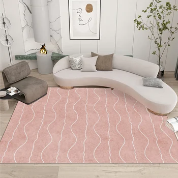 Скандинавски розово геометричен килим, детска спалня, каре за момичета, прост мат, Меко плюшено килим за дома, хол, модерен wooly килим