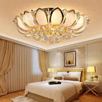 Тавана лампа за дневна, кръгла жълта кристален Лампа, led луксозна атмосфера, Лампа за спални, кабинет