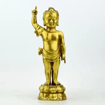 Тибетския будизъм Червен Бронз пръст Heaven terra Boy статуя на Буда Шакямуни Ю